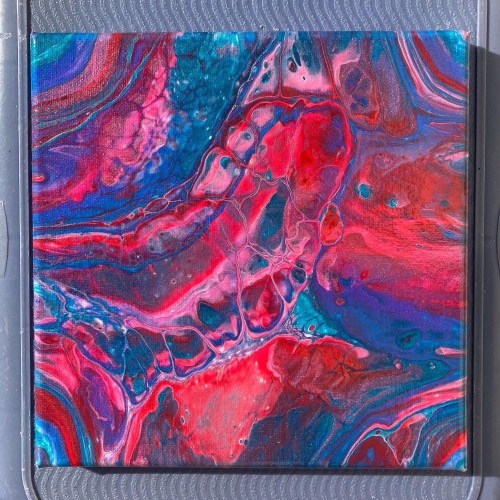 Sonrisa I 8"x8" Painting by Color Fluent Art (Red/Pink/Blue/Purple)